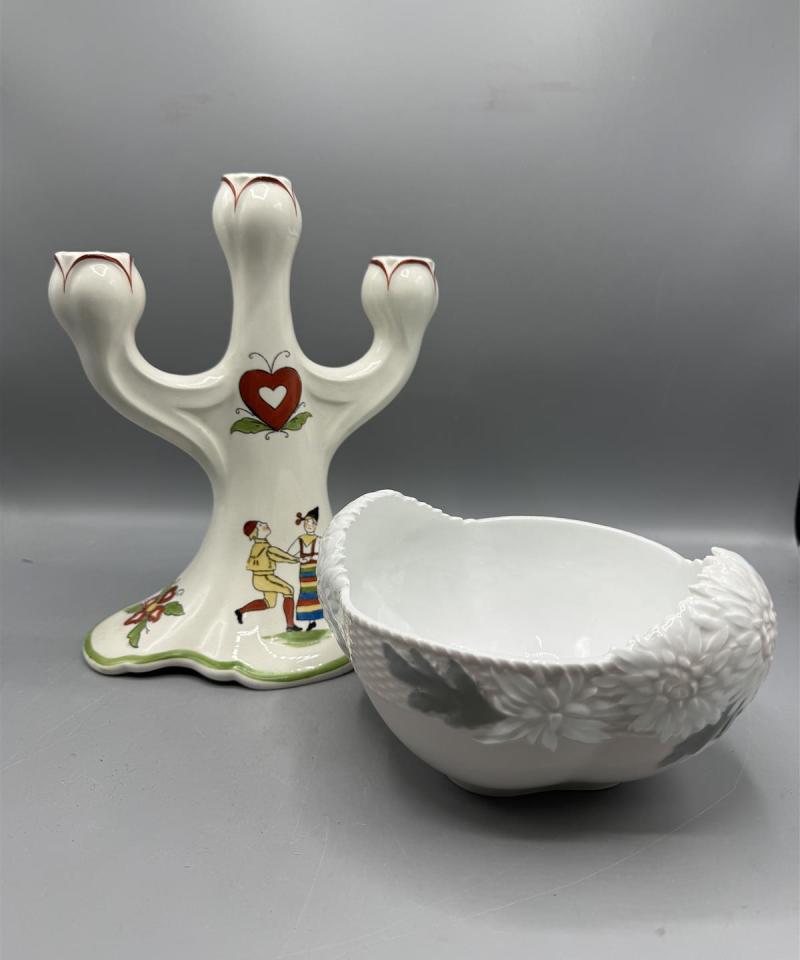 Royal Copenhagen kulho ja Rörstrand kynttilänjalka