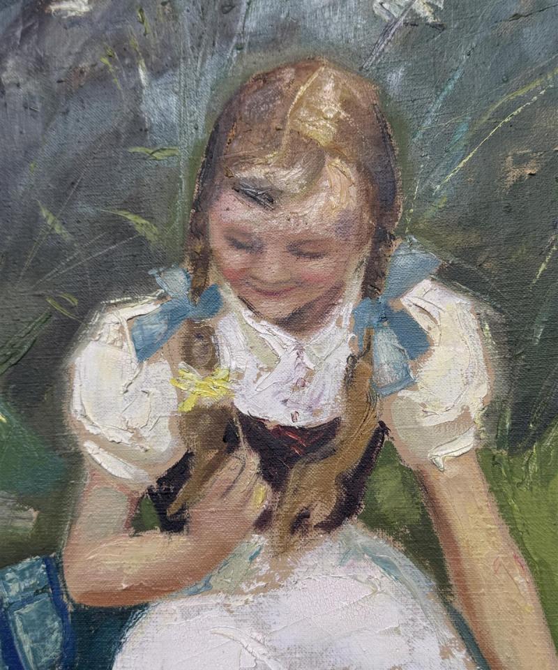 Taulu öljyväri tyttö kukkaniityllä Veli Kalima