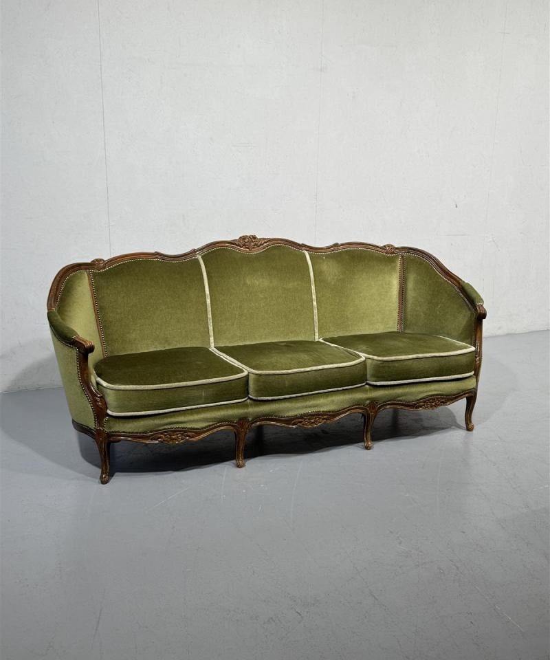 Rokokoo sohva vihreä samettiverhoilu