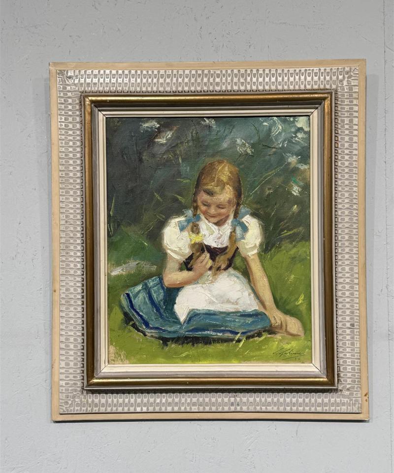 Taulu öljyväri tyttö kukkaniityllä Veli Kalima