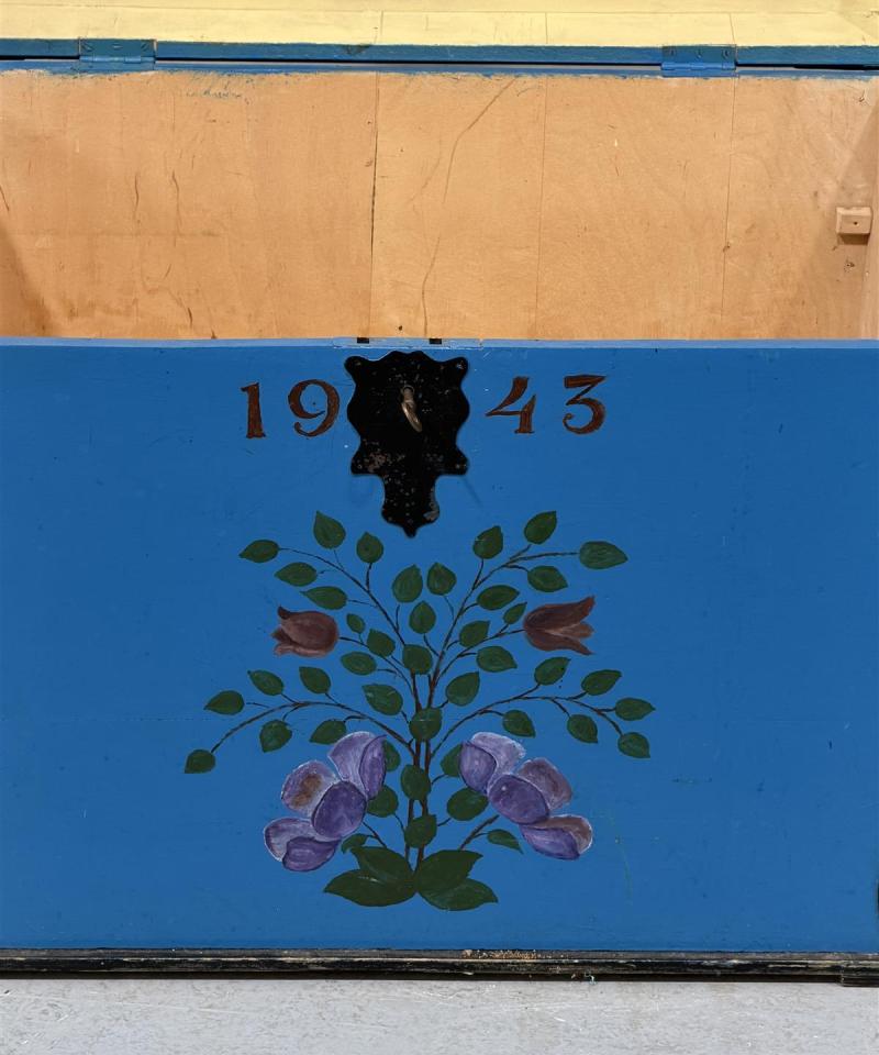 Vintage puuarkku 1940-luku sininen