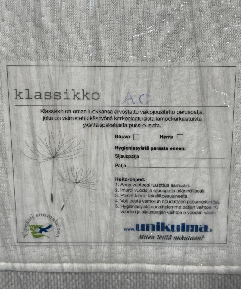 Unikulma klassikko patja 80x200
