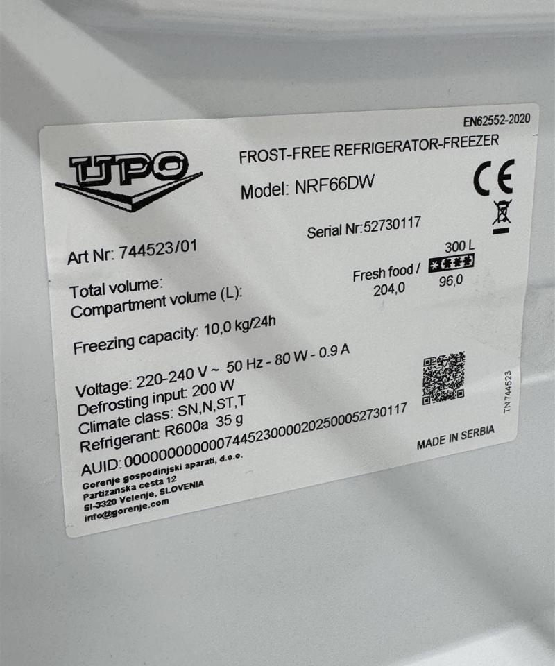 UPO NRF66DW jääkaappipakastin