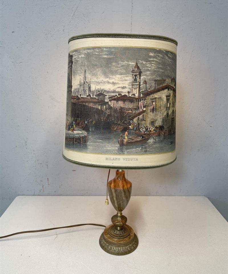 Vintage pöytävalaisin alabasteri messinki
