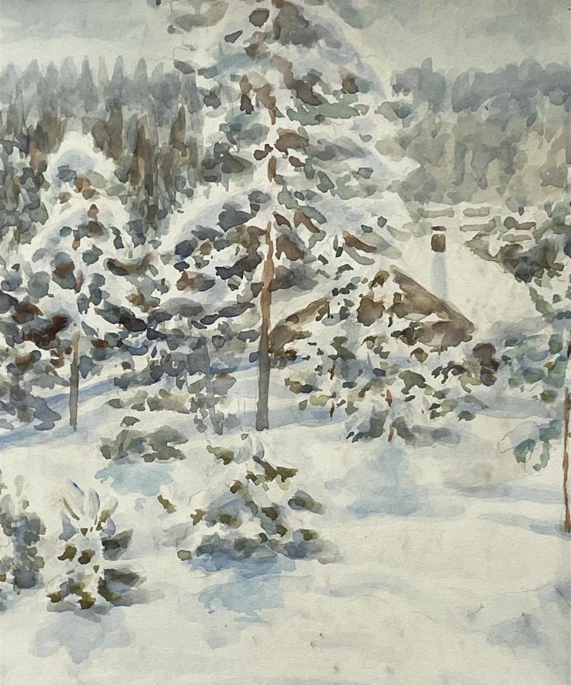 Taulu Talvimaisema vesiväri, Björn Nygren 1949