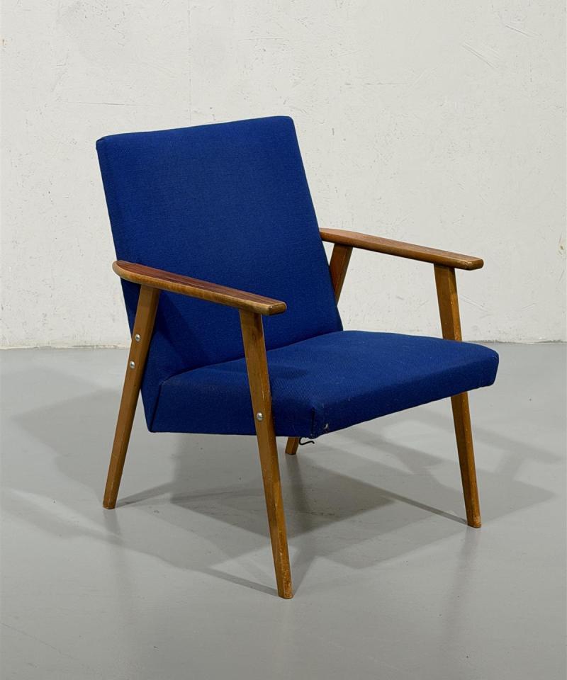 Vintage teak nojatuoli sininen