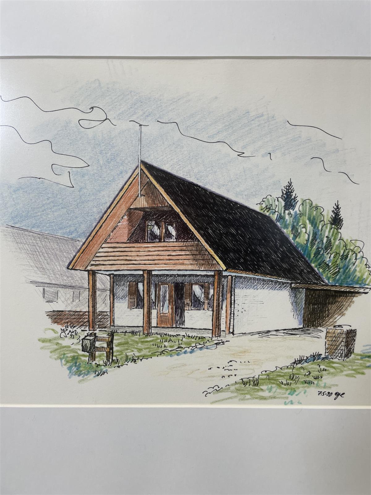 Taulu Talo sekatekniikka, signeerattu