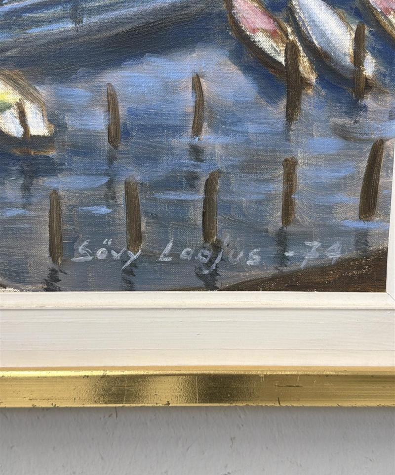 Taulu öljyväri satamamaisema Sävy Laajus -74