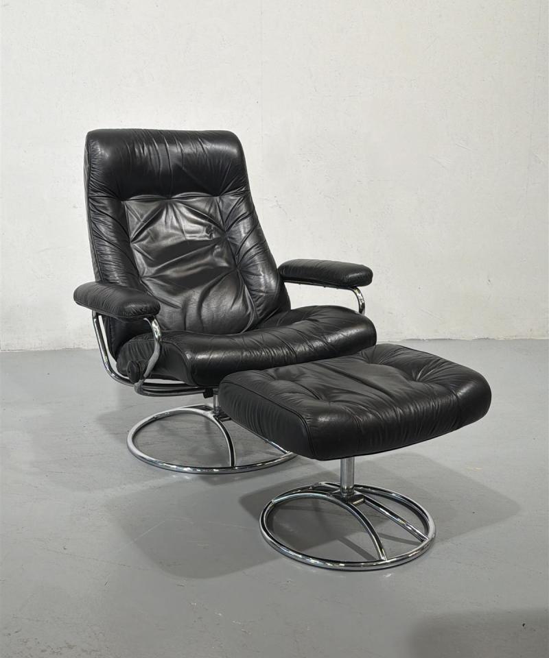 Retro Ekornes Stressless nojatuoli rahilla musta