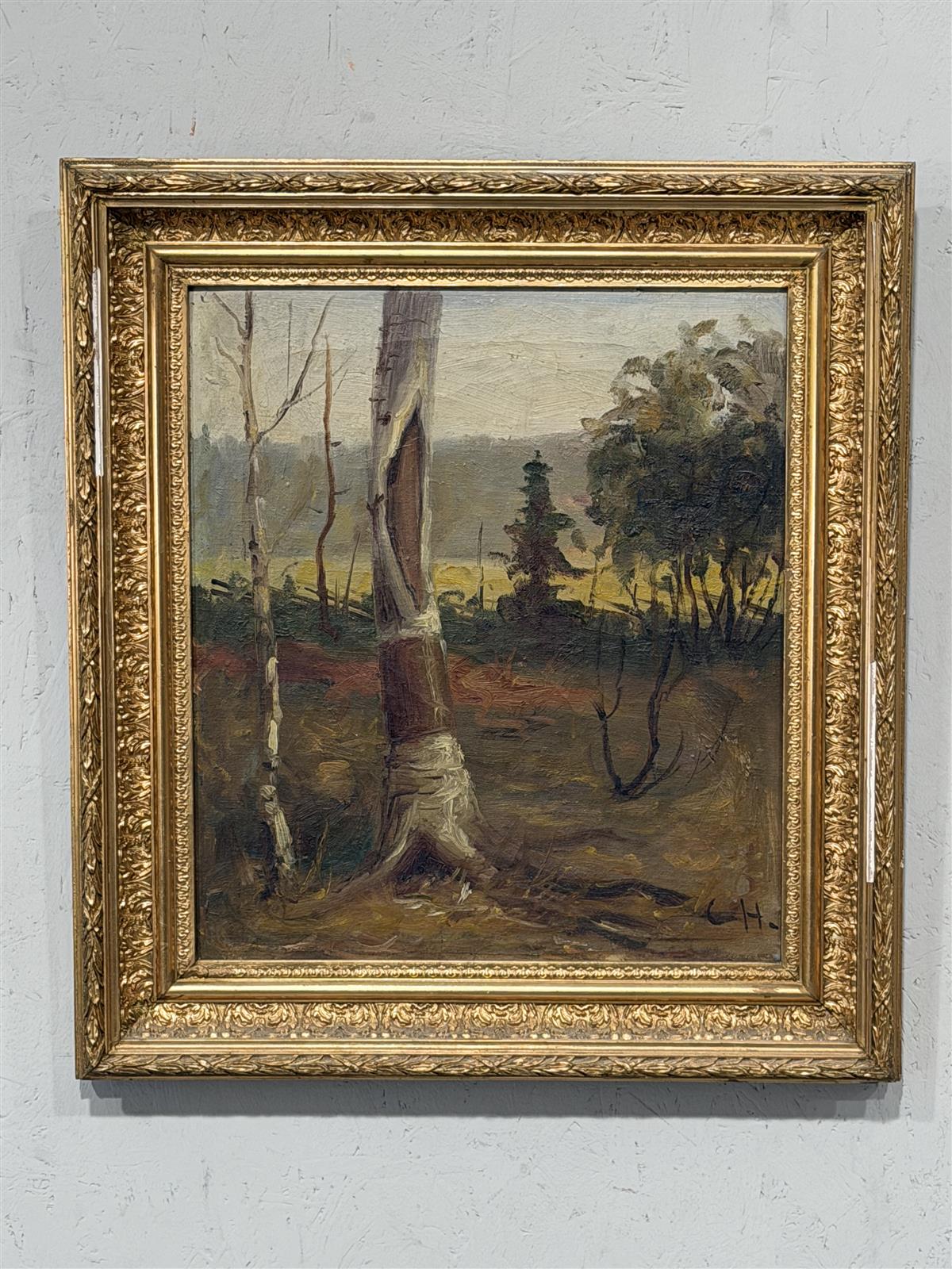 Taulu öljyvärimaalaus metsämaisema C H